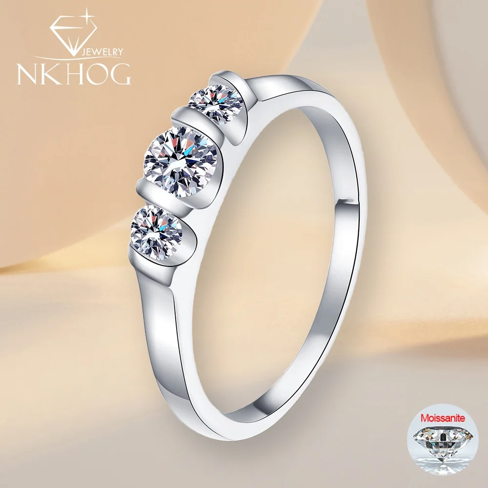 

NKHOG 0,5CTTW Кольца с муассанитом для женщин и мужчин, стерлинговое серебро 925 пробы, 3 камня, лабораторный бриллиант, подарок на годовщину свадьбы, ювелирные изделия
