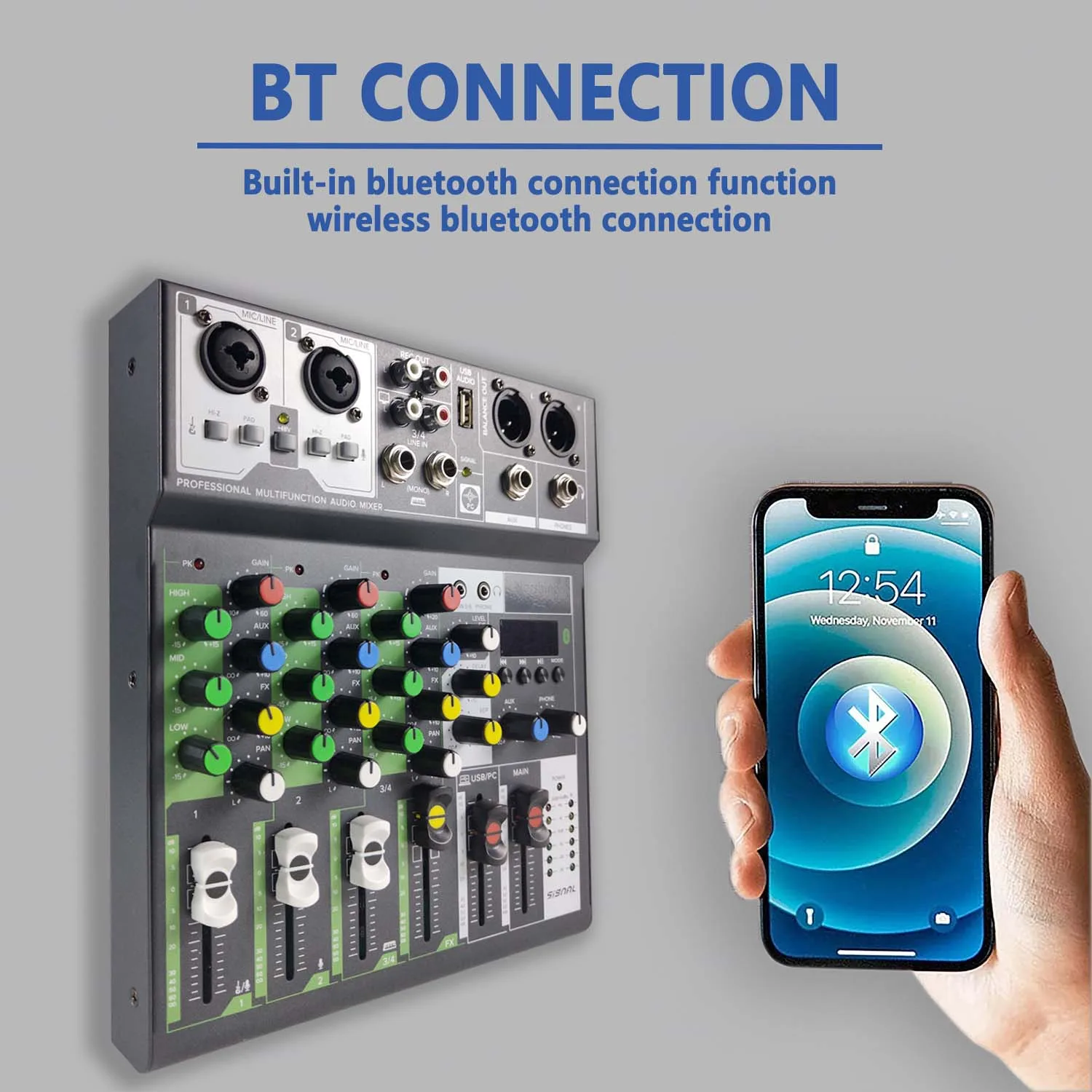 GAX-6BT Built-in 48V Power Supply Guitar Amplifier BT/MP3 Player Mixer, Suitable For Music Production Small Concert Webcast