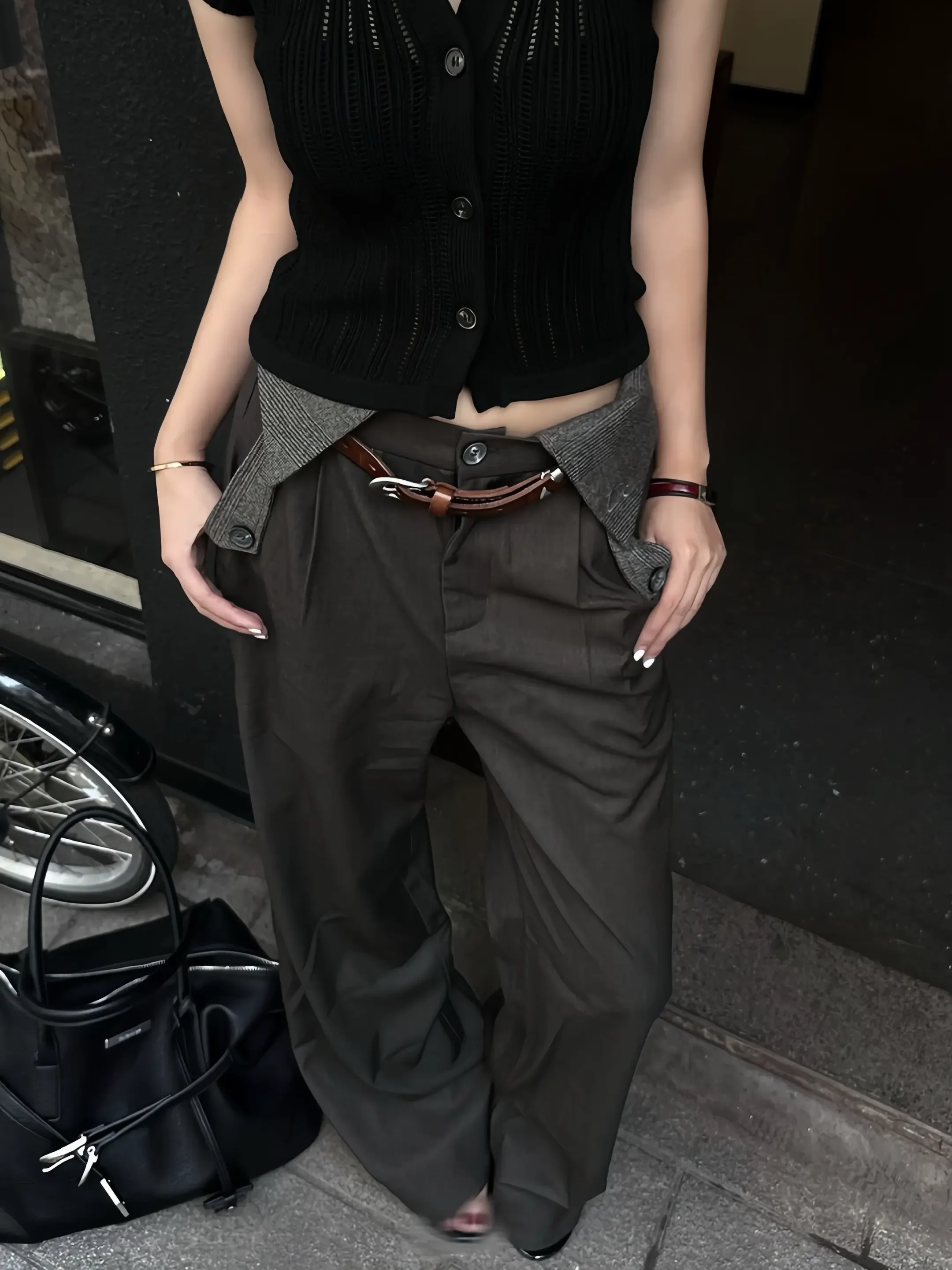 

Повседневные широкие брюки для мужчин и женщин со складками в клетку, высокая талия, расклешенные ноги трапециевидной формы, осенняя одежда