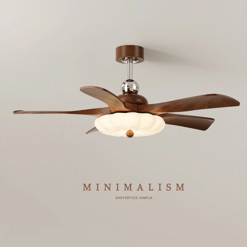 Walnut-Colored Fan Light  Bronze-Colored Straight Blade  Ceiling Fan Light For Living Room Bedroom And Dining Room New Chinese-
