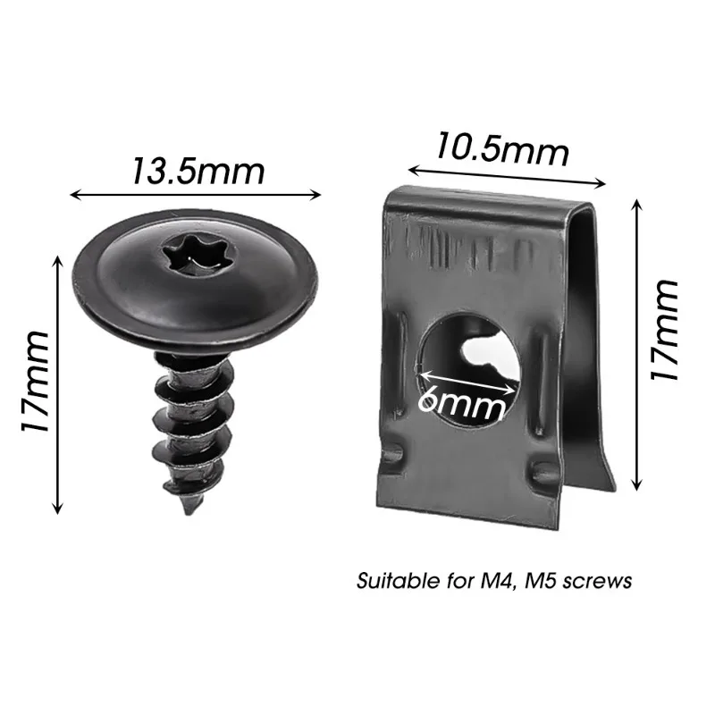 자동차 셀프 태핑 나사 패스너, 오토바이 금속 U형 클립, 녹 방지 보호 클립 나사 세트, 흙받이 수정 클립