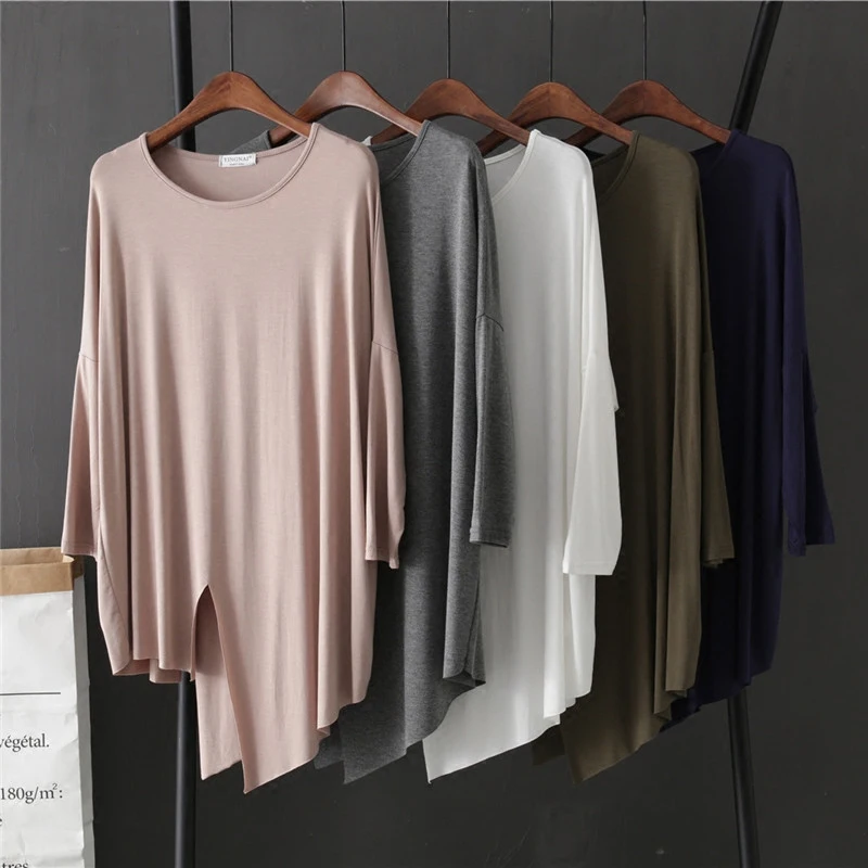 

Modal Asymmetrical Women T-Shirts Summer New Design 2024 Loose Solid Batwing Sleeved All Match Female Pulls Tops Tees