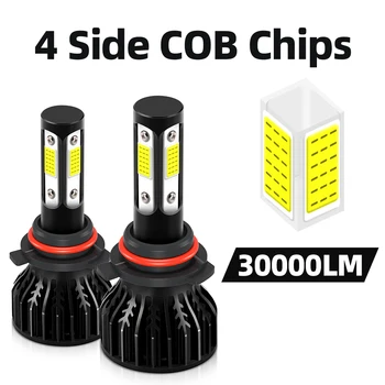 9005 9006 H7 H11 High&Low Beam 9004 9007 H4 H13 All In One Headlights Bulbs 4 Side COB Chips 30000LM 6500K White Pack of 2