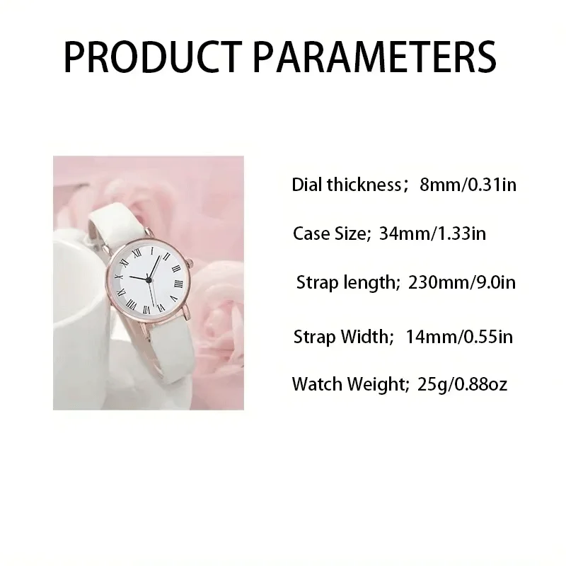 2 قطعة/المجموعة ساعة نسائية كاجوال مؤشر دائري كوارتز ساعة تناظرية من جلد البولي يوريثان وسوار من اللؤلؤ الصناعي، هدية لأمها
