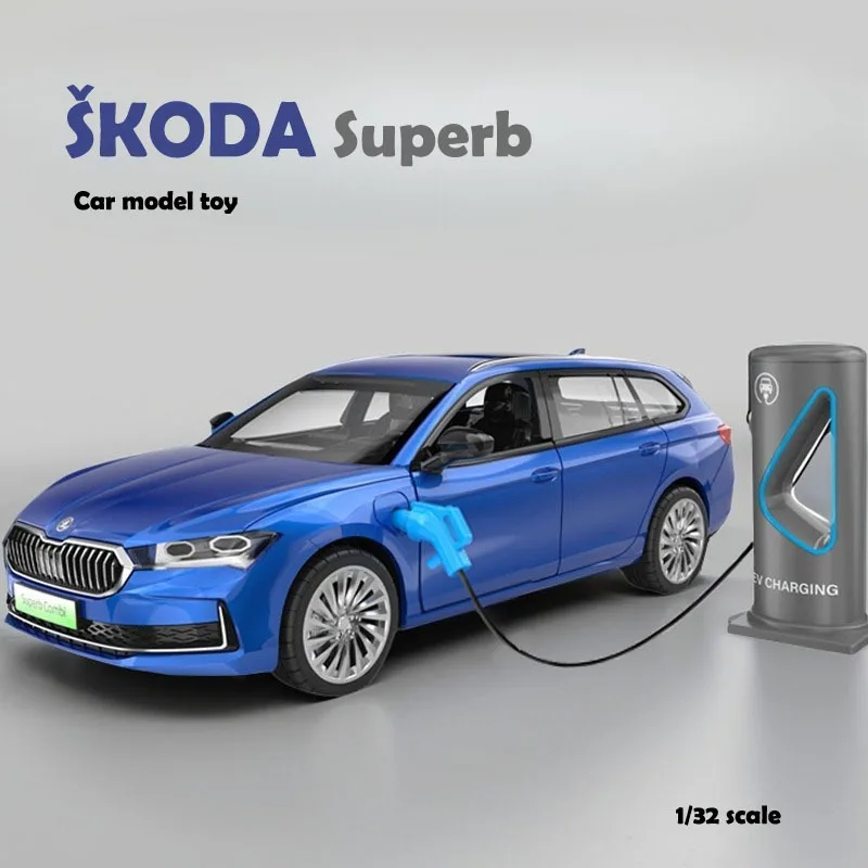 Simulation Diecast 1:35 Superb EV Car Model Sound and Light Children Boy Metal Toy Vehicle Gift Collection Miniature Voiture