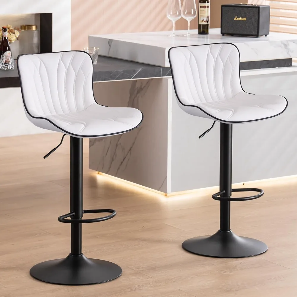 

White Bar Stools Set of 2 with High Backs Faux Leather Upholstered Counter Height Barstools Swivel Modern Kitchen Bar Chairs si