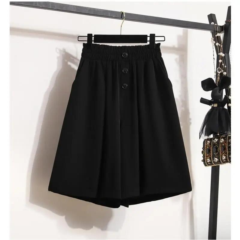 Dimanaf 2024 Plus Size Women Summer Pants Button Wide Leg Pants High Waist Shorts Loose Casual Basic Short Pants