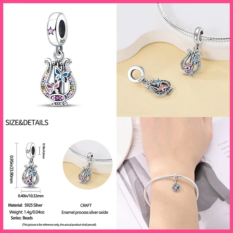 925 Sterling Silver Music Series chitarra violino sassofono auricolare ciondolo Charms perline Fit 4MM foro diametro braccialetto gioielli