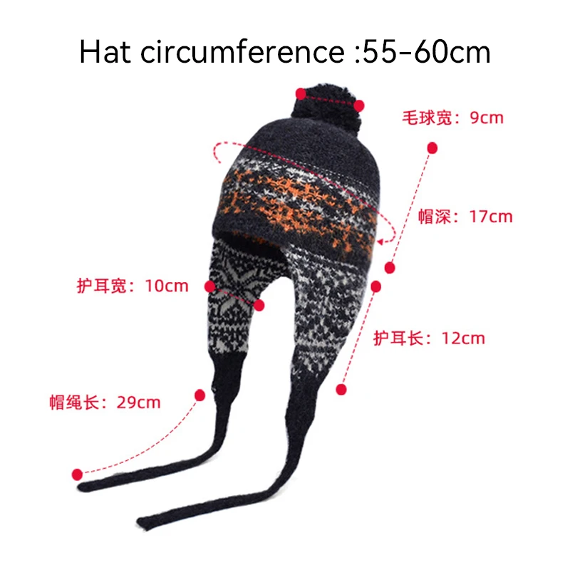 Winter Ear Protection Pullover Hats for Women Outdoor Warm Crochet Hat Colorful Striped Large Size Knitted Wool Bonnets Female