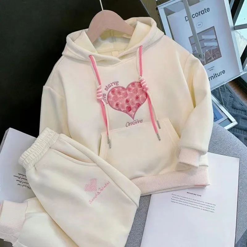 Frühling Mädchen lässig Sweatshirt Hosen Kleidung setzt Kinder 2 stücke Anzug Herbst Trainings anzug Kinder verdicken Druck Sportswear 1-8 Jahre