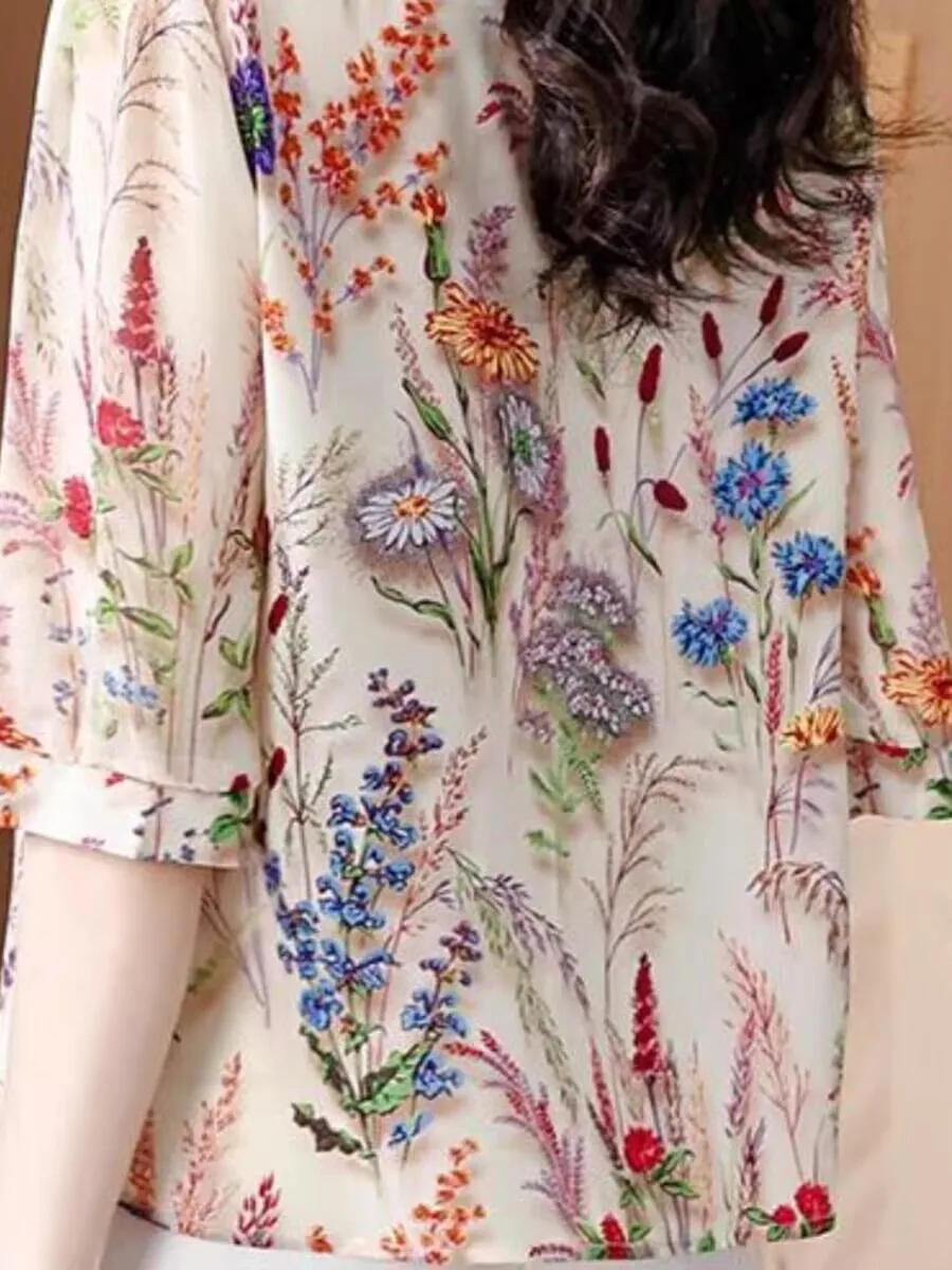 2025 estilo francês impresso flor respirável primavera verão mulher blusa topos feminino solto doce pradaria chique vibrante abordable