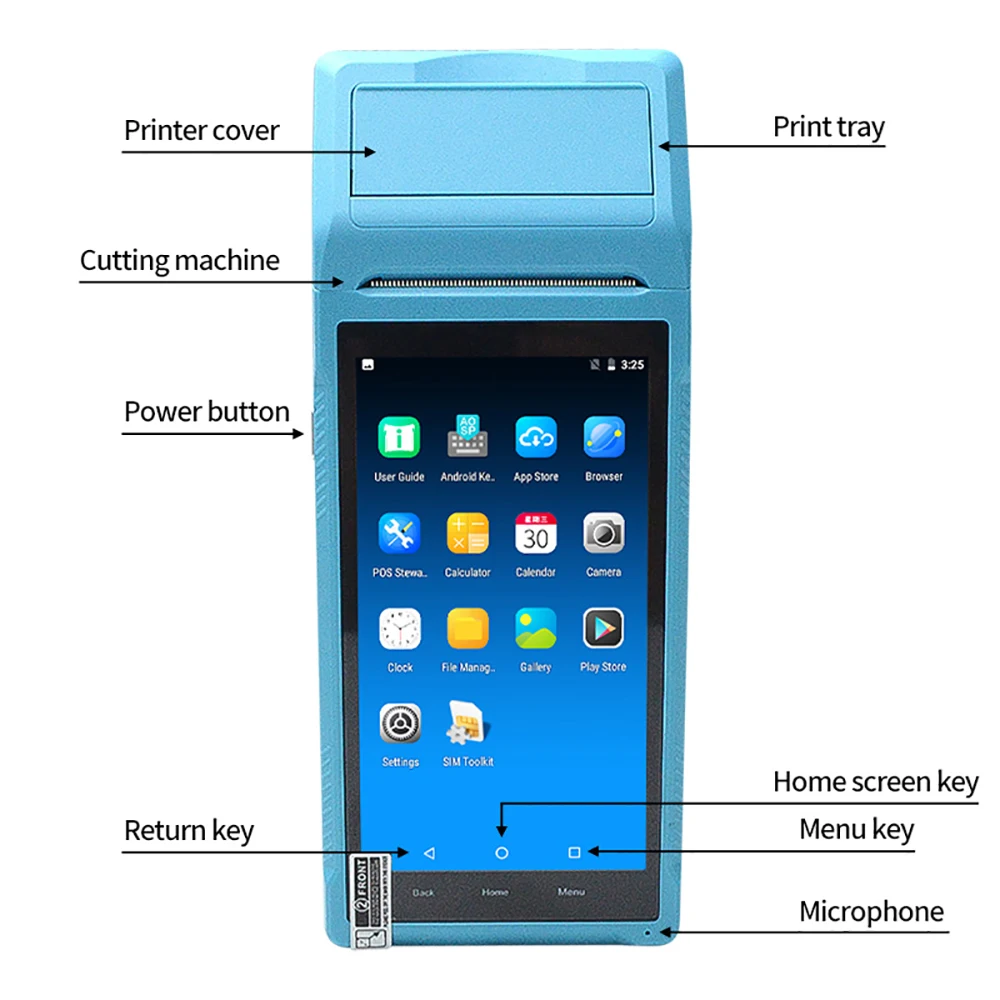 Portable4G PDA Touch Screen Barcode Scanner Handheld Printer 5.5 Inch Display Intel Processor 64MB Memory USB/BT