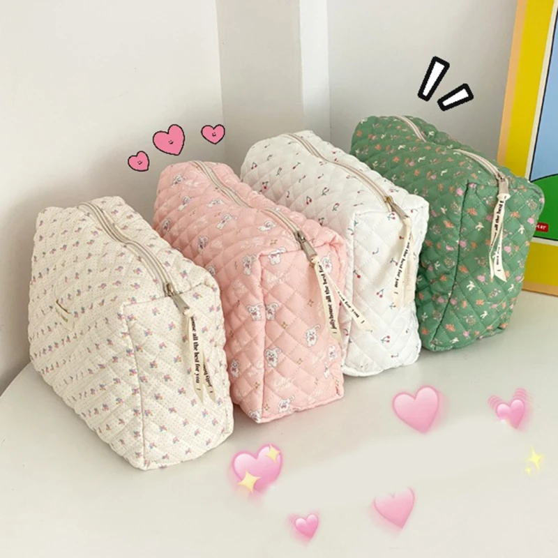 Liberty Quilting Clutches Soft Cotton Women Zipper Cosmetic Organizer Cute Makeup Bag Large Make Up Purse Portable Handbag