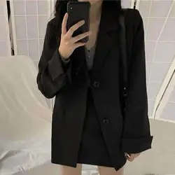 Women Blazer Turn-Down Collar Single Breasted All Match Lady Girl Casual Black Blazer Suit Jacket Coat Daily Wear