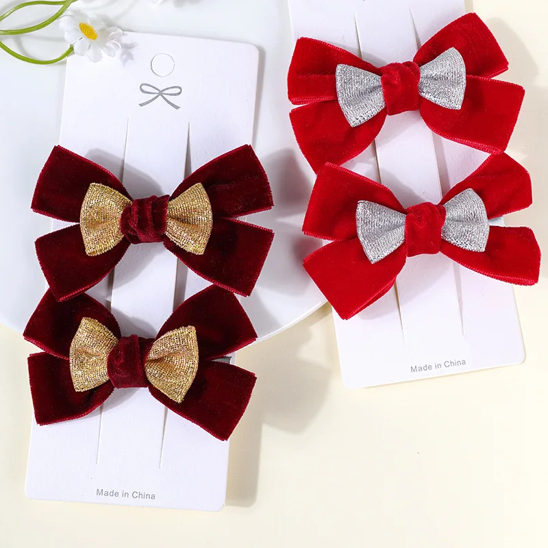 

30 Pairs/Lot ( 60 PCS ), 3.35“ Velvet Ribbon Bow Hair Clips For Baby Girls Children Hair Accessories