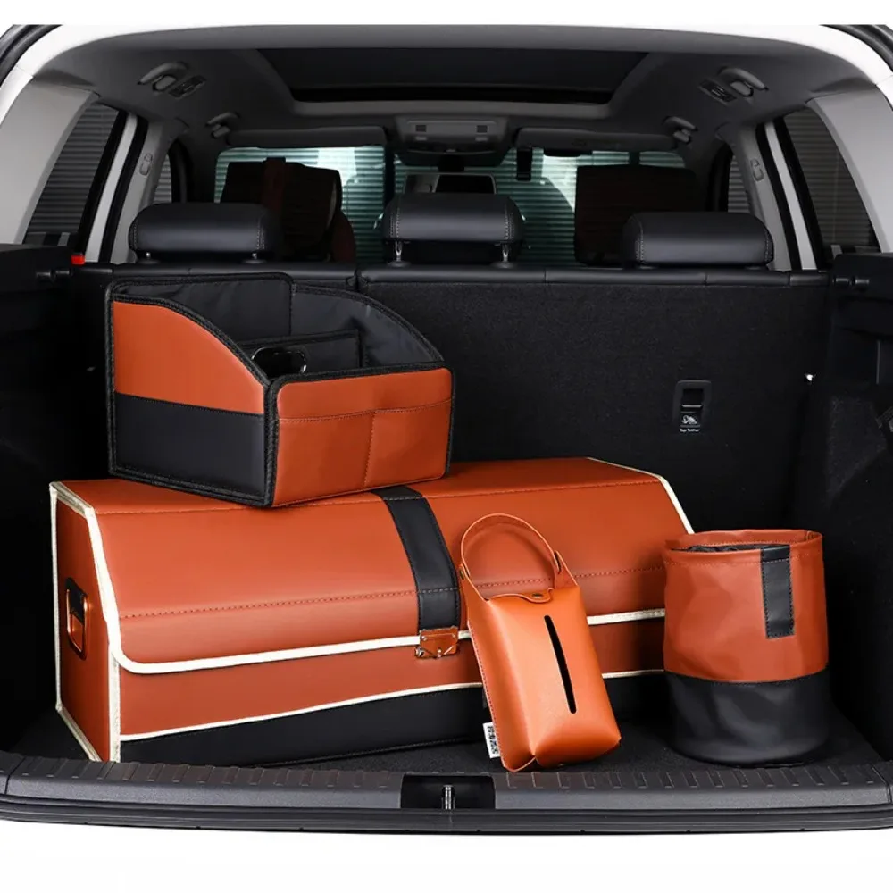 Car Mounted Paper Suction Box, Hanging Car Tissue Box, Leather Car Tissue Bag, Multifunctional Car Paper Suction Box Storage Set