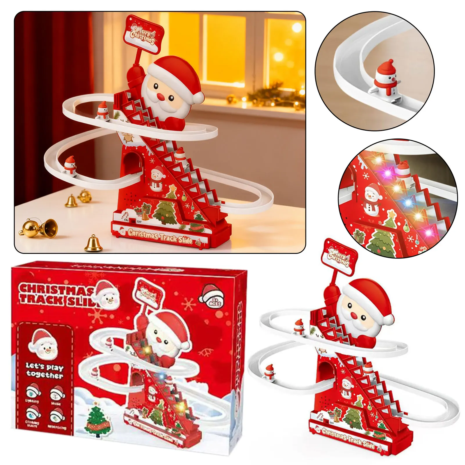 Weihnachtsmann-Kletter-Spielzeug mit Musik und Lichtern, Elektrisches DIY-Weihnachts-Rennstrecken-Set für Kinder, Baustein-Weihnachtsmann-Rennstrecke mit Licht und Musik – Detail 2