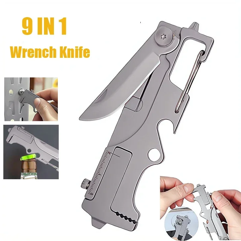 9-in-1 Mini EDC Stainless Steel Multi Functional Knife Wrench Keychain Pendant Bottle Opener Delivery Tool