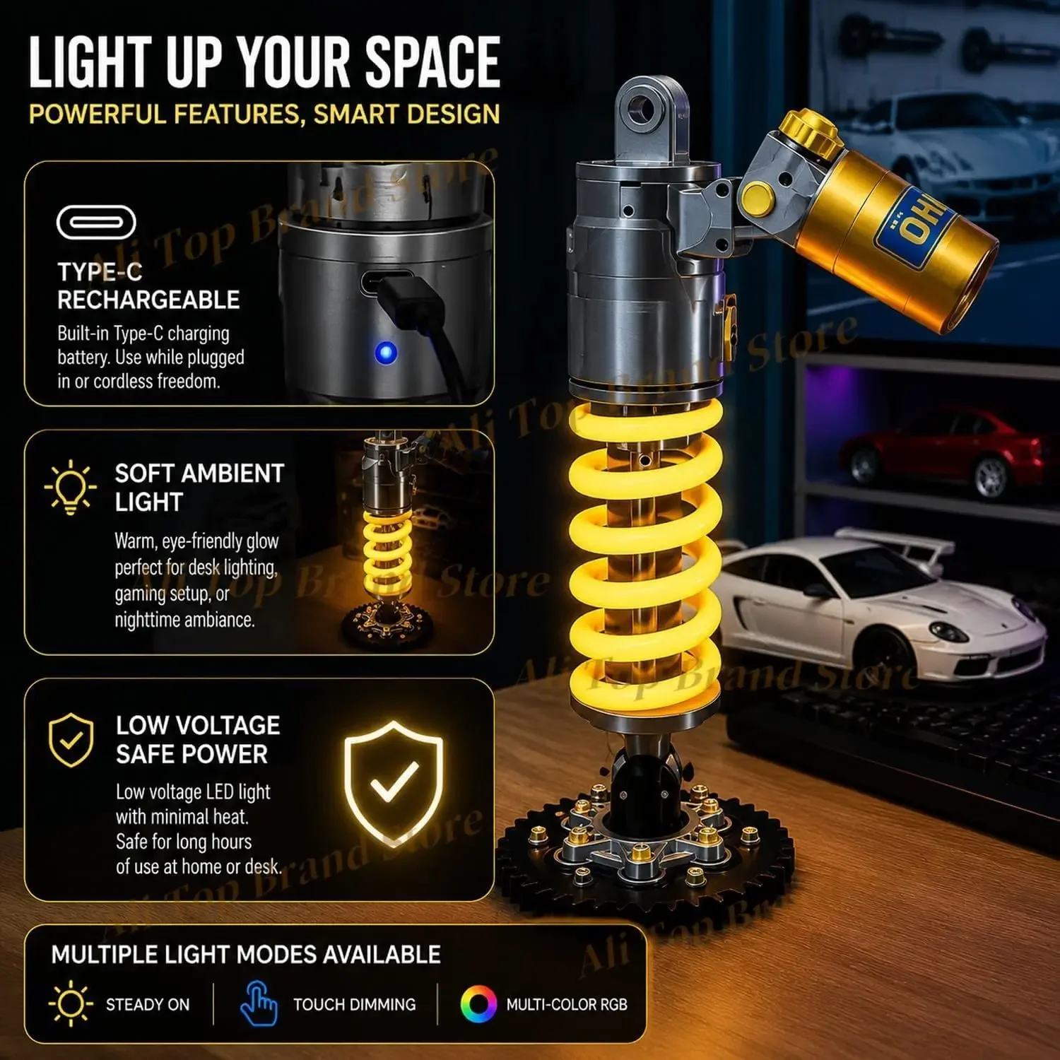 2026 New For OHLINS Motorcycle Shock Absorber Lamp DIY Cool Ambient Lighting Car interior decorative accessories ornaments