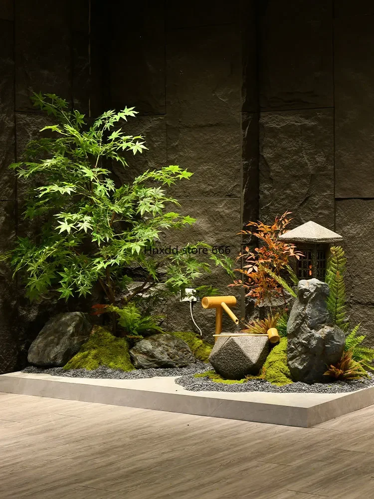 Simulated maple tree small flowing water ornament landscaping courtyard palace lamp rockery stone landscape