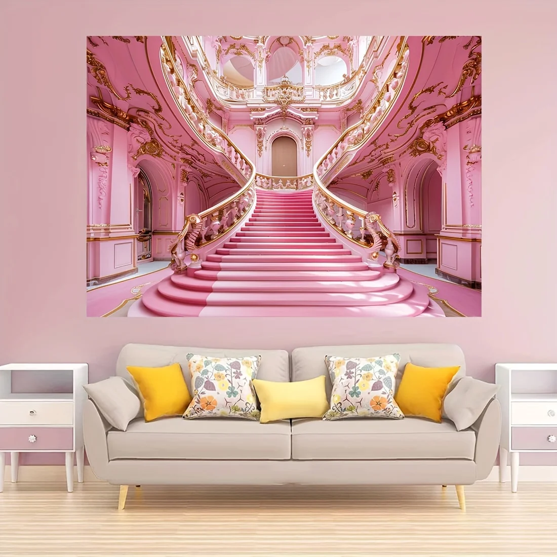 Multi-functional pink Castle Staircase photo backdrop - ideal for birthdays, weddings, bridal showers and parties