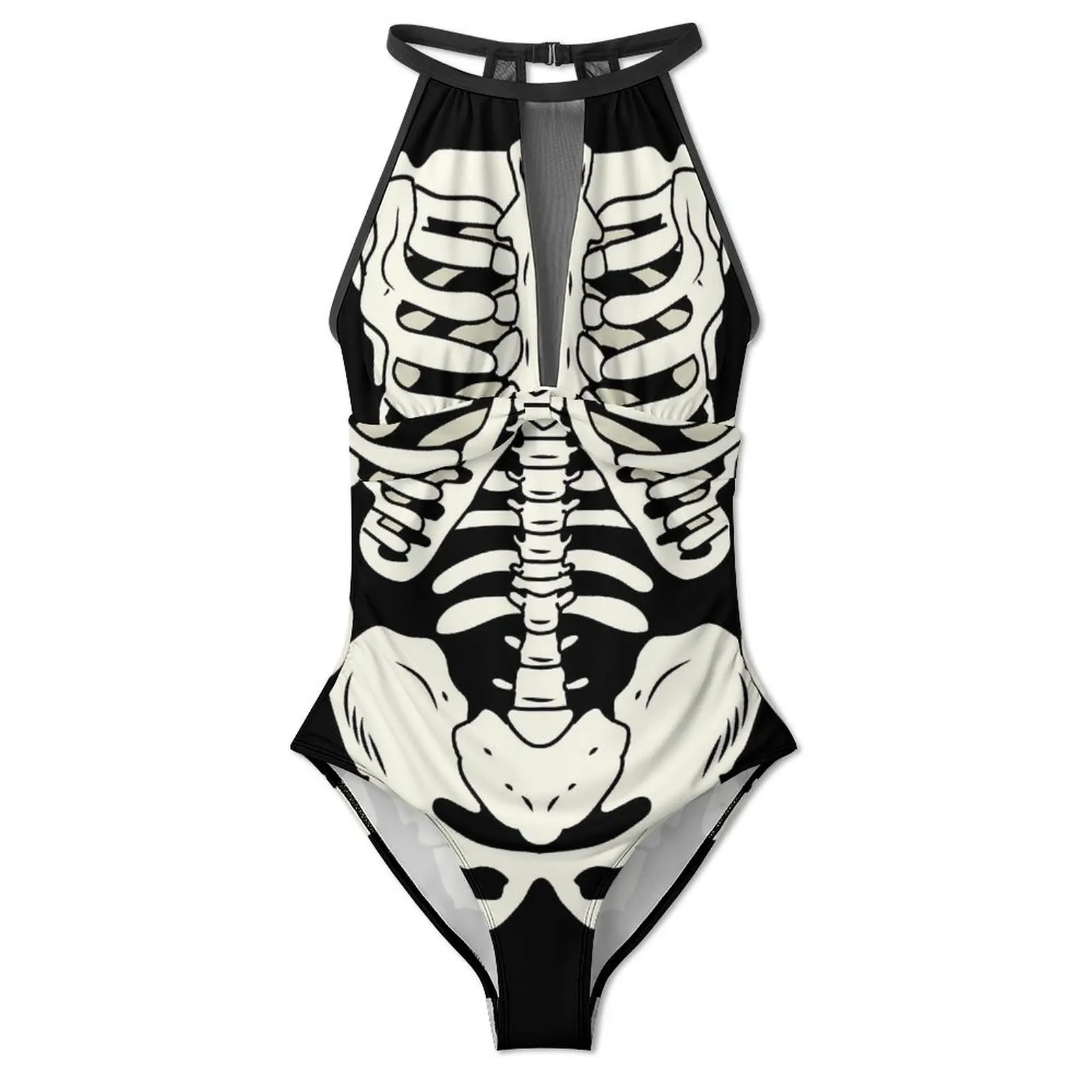 Skeleton Swimsuit Bones Print Swimwear One Piece Fitness Graphic Swimsuits Cut Out Bathing Suits Lady Push Up Sexy Beach Outfits