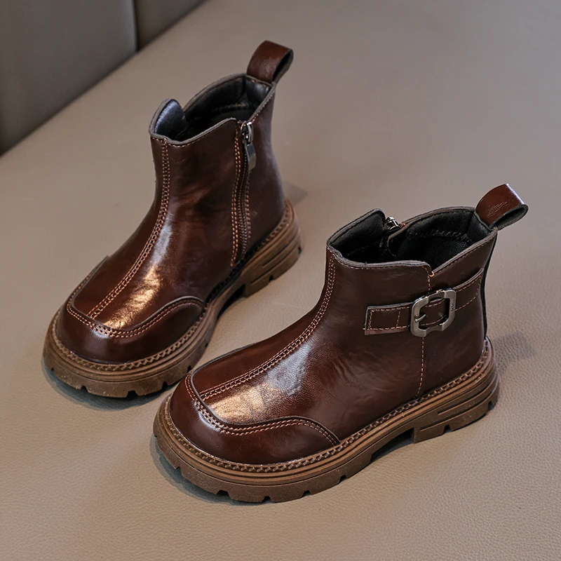 2025 حار بيع الخريف/الشتاء جديد دافئ الفتيات أحذية بوت قصيرة المألوف النمط البريطاني لينة المضادة للانزلاق منخفضة الارتفاع الكاحل أحذية من الجلد