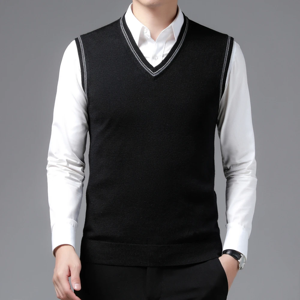 

COODRONY Brand Men's Knitted Wool Vests A&W Warm V-Neck Sleeveless Sweater Vest Men Business Casual Base Clothing XXS - XL 5081