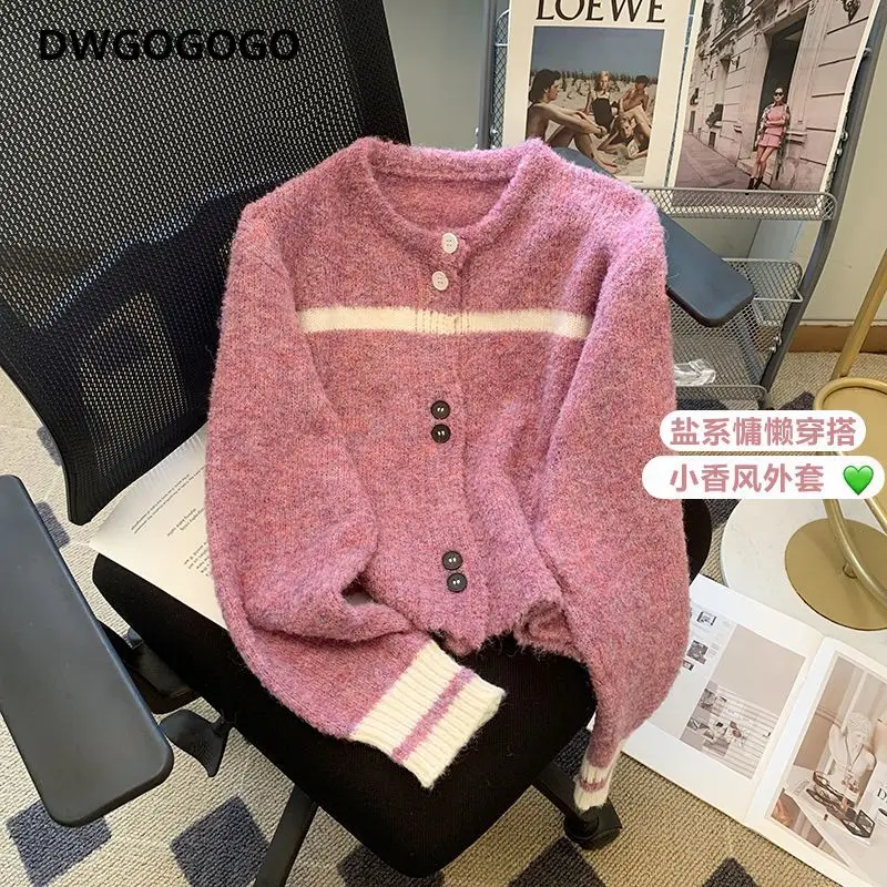 

Knitted Cardigan Women 2023 Korean Fashion O-neck Long Sleeve Knitted Sweater Mujer Autumn Winter Clothes Coat