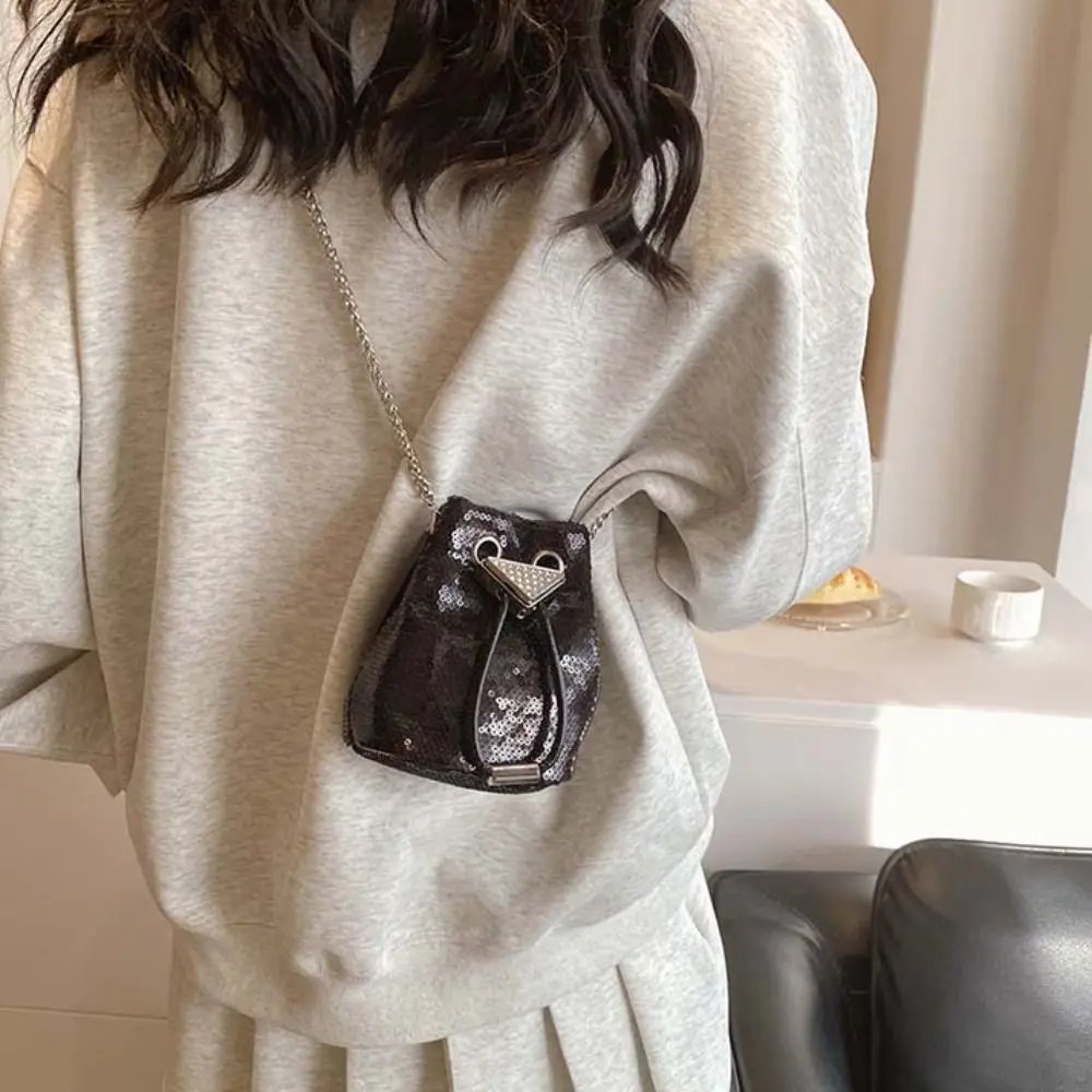 

Shoulder Pouch Rhinestone Glitter Bucket Bag Sequin Crossbody Bag Mobile Phone Bag Mini Chain Coin Purse Girls