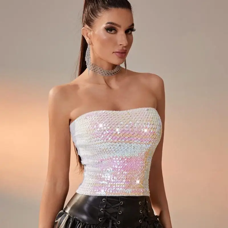 P8DB – haut tubulaire à pour femmes, Bandeau extensible, sans bretelles, épaules dénudées, haut court