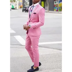 2025 Hot Pink Suits for Men Blazer Pants Design Slim Fit Skinny Casual Wedding Male Suit 2 Piece (Jacket+Pants) traje de novio