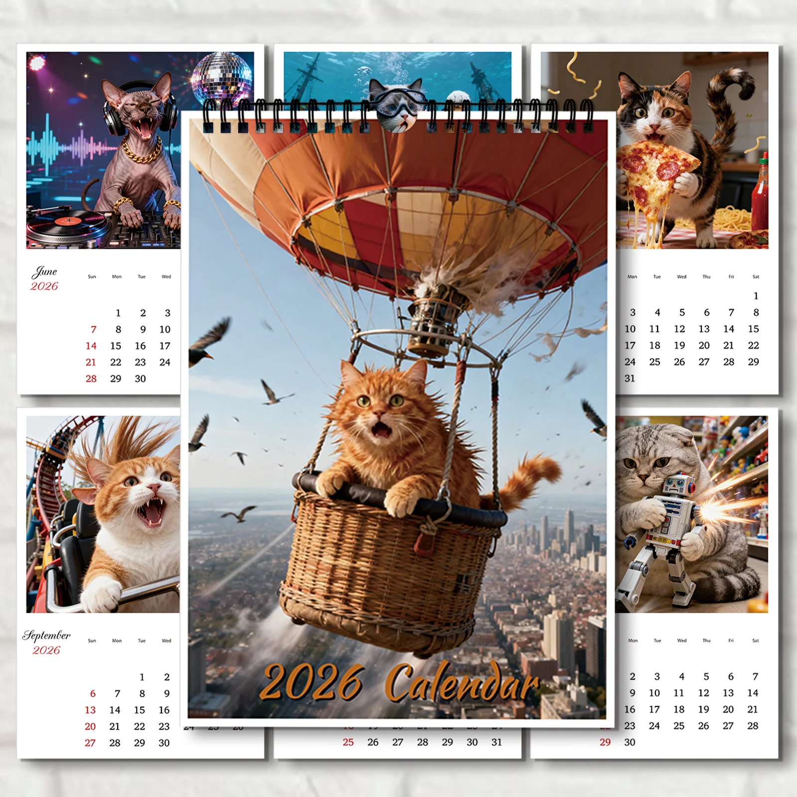 

1PC 2026 A4 Wall Calendar,Calendar With Monthly Cute Cats,12 Different Exquisite Patterns,Playful Kitten Theme, Home Decoration
