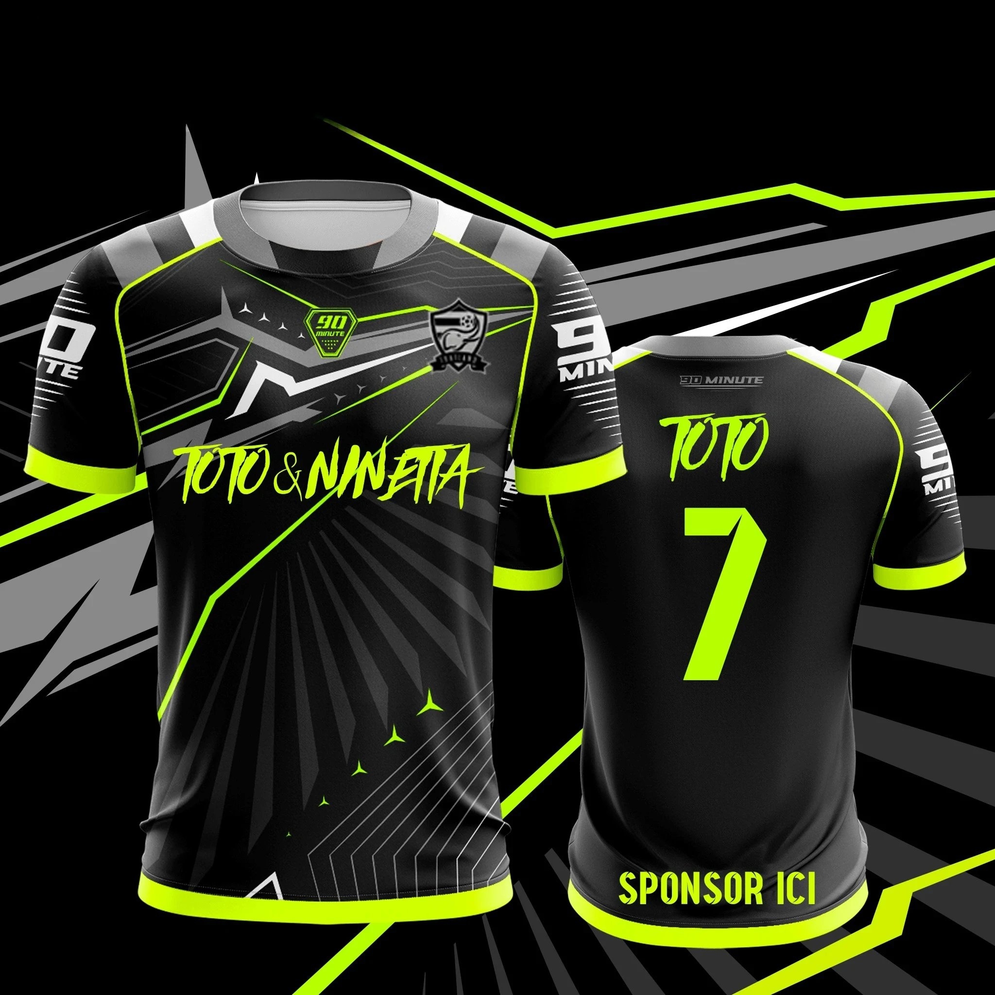 Summer Fluorescent Green Black E-Sports Jersey Style T-Shirt Men Women Unisex Soccer Graphic Tee Casual Streetwear Sport Top