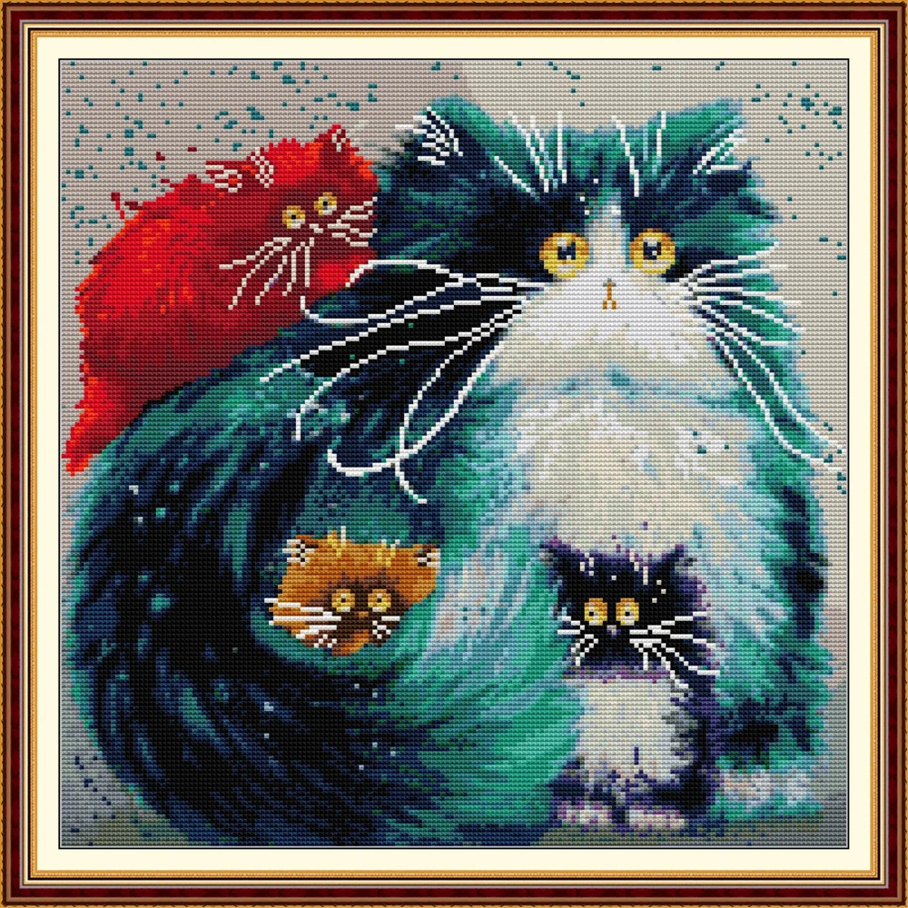 

Joy Sunday Pre-printed Cross Stitch Kit DIY Easy Pattern Aida Fabric Embroidery Set-Colorful Cat