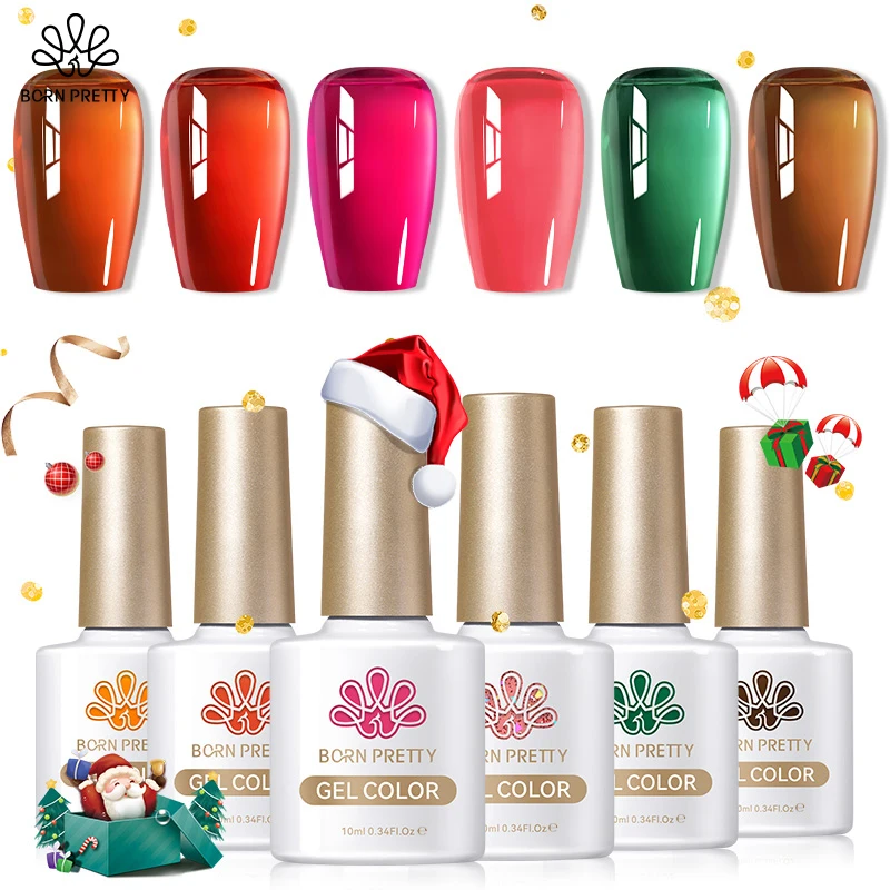 BORN PRETTY Jelly Gel Nail Polish Christmas Fall Winter Crystal Transparent Sheer Clear Gel Polish Red Coral Orange Green Color