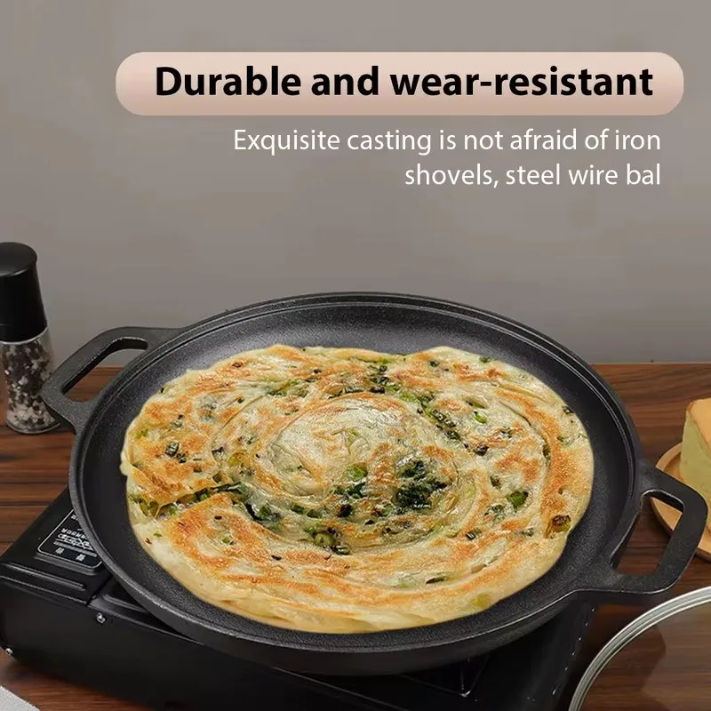Heavy-Duty Cast Iron Frying Pan, Flat Non-Stick Surface for Indoor/Outdoor Cooking of Pancakes, Steaks, Eggs, and Veggies