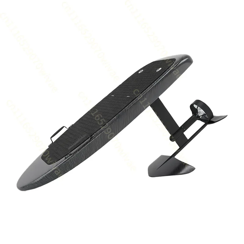 Carbon fiber electric surfboard, floating water ski, hydrofoil board, underwater propulsion.