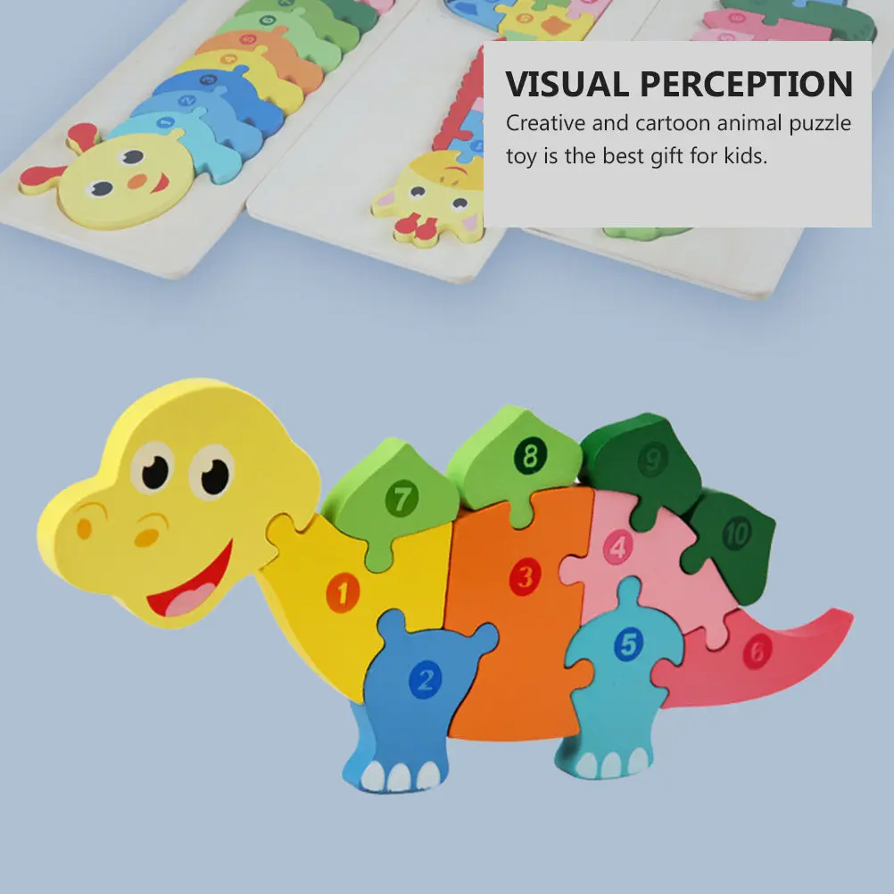 1Pcs Wooden Cartoon Animal Puzzle Dinosaur Caterpillar Giraffe Early Learning Educational Puzzle Developing Thinking