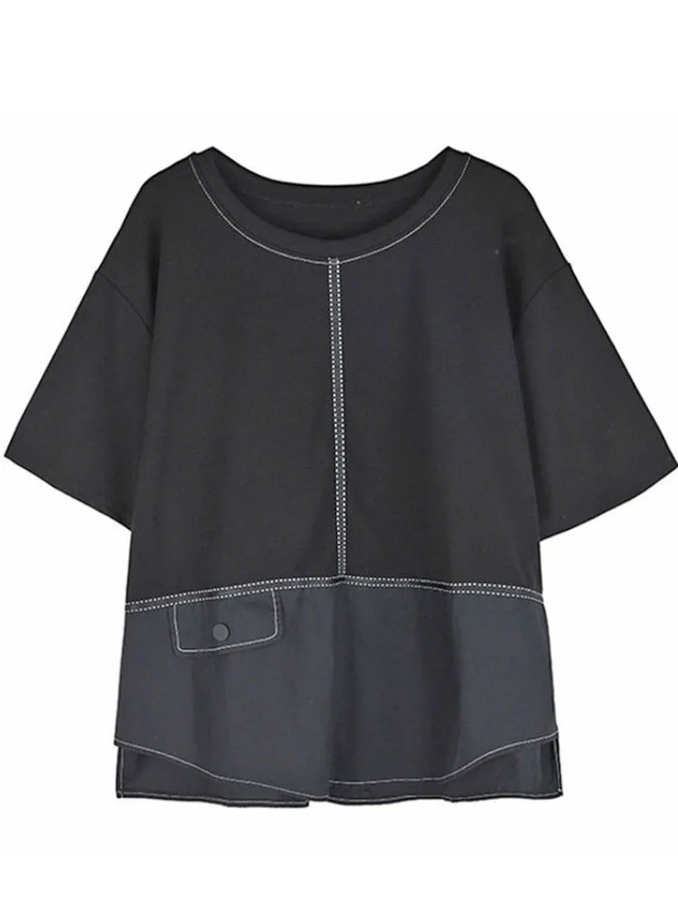 Amax luluE 2025 Summer Korean Fashion Tees Ladies Patchwork Crop Tops Womens Casual Short Sleeve T Shirts Harajuku Cotton Tshirt