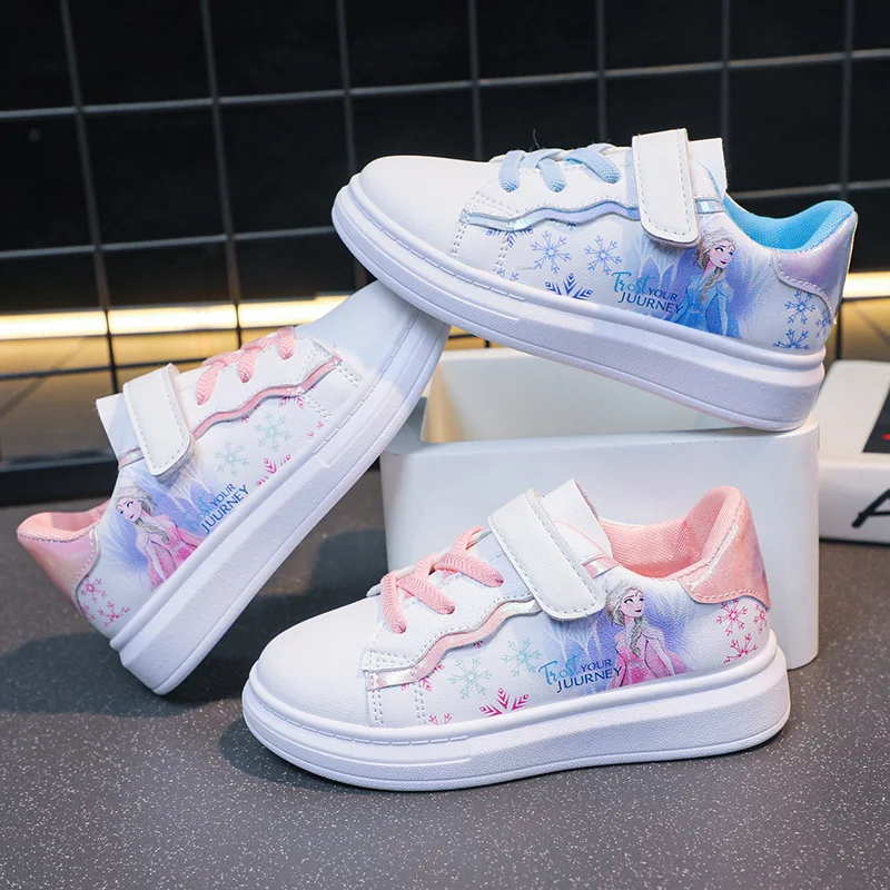 Disney Kids Girls Shoes 2024 New Children Sneakers Girls Elsa Frozen Princess Casual Sport Shoes Student Shoes Teen Shoes