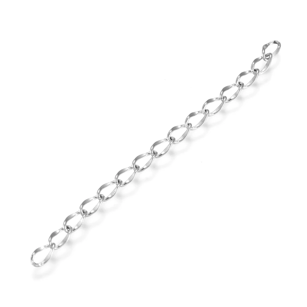 50Pcs Stainless Steel Chain Extender Dapped Curb Chain Stainless Steel Color Necklace Extenders for Bracelet Necklaces Anklet
