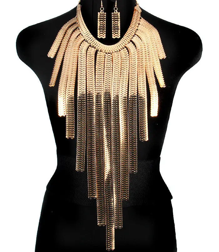 

B7 European popular exaggerated necklace + earrings, body chain women's jewelry