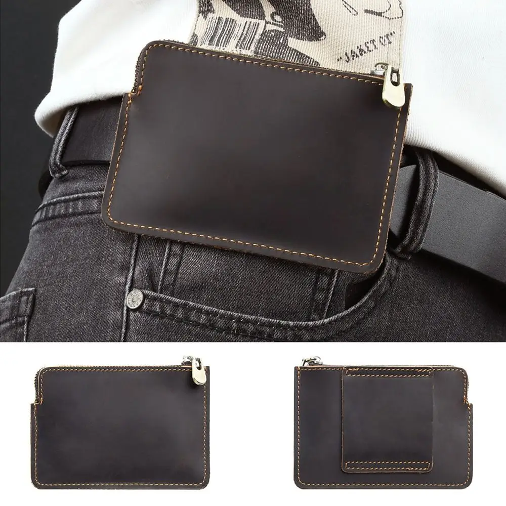 

Genuine Leather Men's Short Wallet Ultrathin Retro Credit Card Holder Multi Purpose Lightweight Belt Hanging Money Pouch