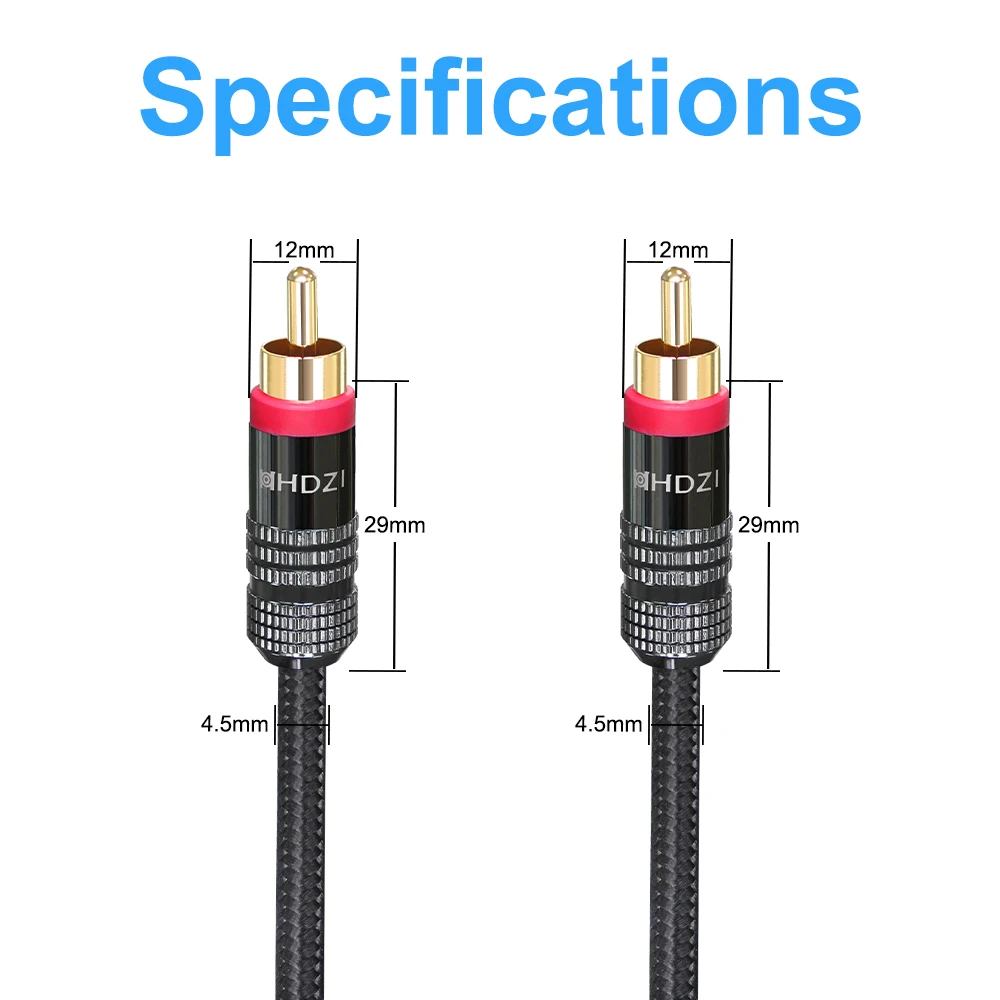 HHDZI Digital Audio Coaxial Cable [24K Gold Plated Connectors] Premium S/PDIF RCA Male to RCA Male for Home Theater, HDTV,