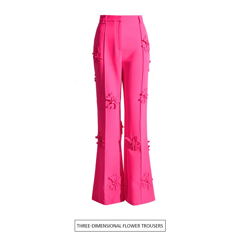 

Wide-Leg Pants Spring New Fashion High Waist Drape Three-Dimensional Flower Decoration Micro-Long Suit Pants