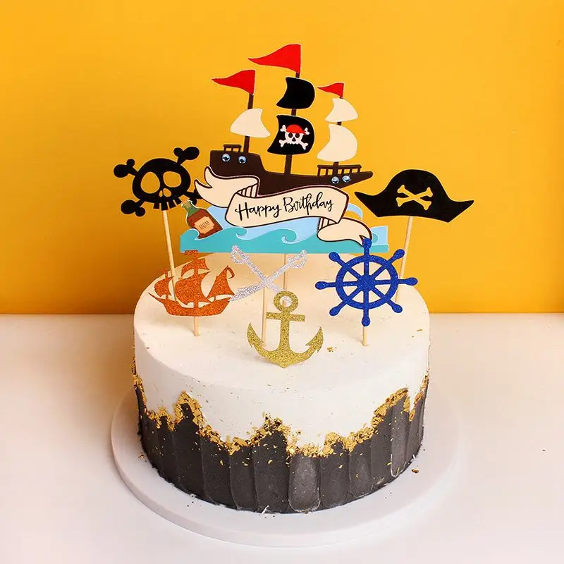 Nautical Pirate Brthday Cake Topper Ghost Skull Pirate Party Child Cake Decoration Kids Baby Shower Halloween Party Decoration