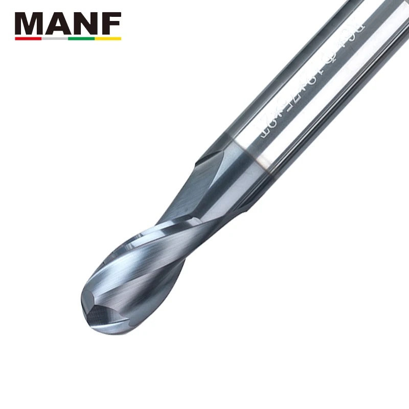 MANF 2 Flute Long End Mill HRC65 R2mm R3mm R4mm Ball Nose End Mills Tungsten Steel Milling Machining Sprial Milling Cutter