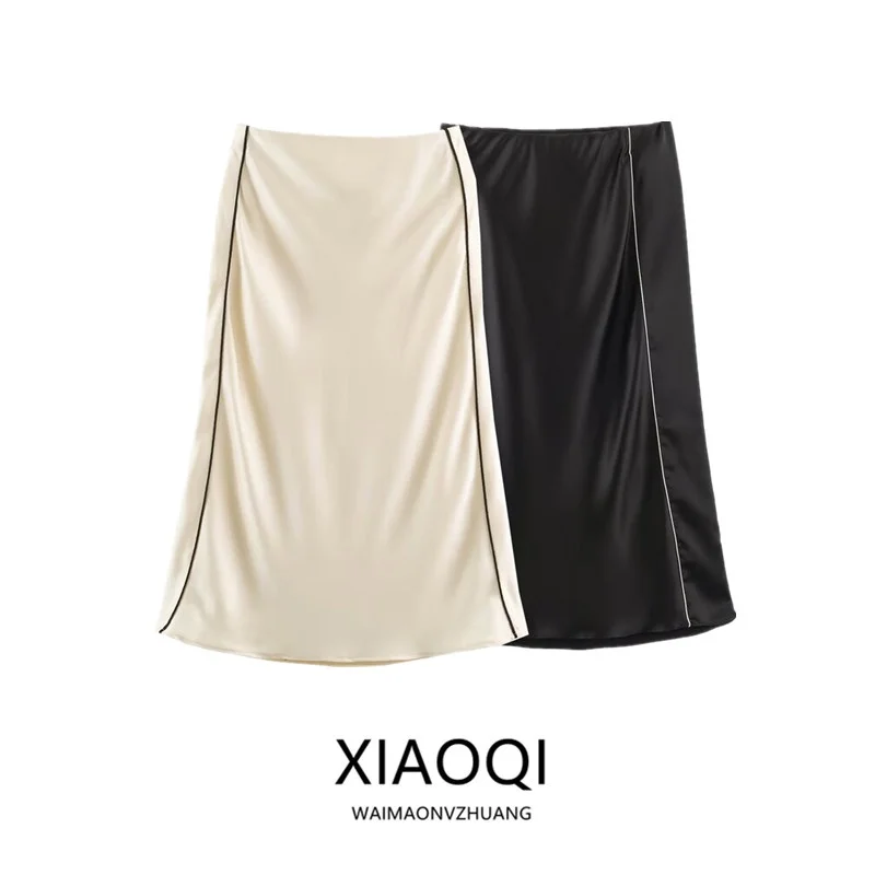 Fall 2026 New Arrival Women's Fashion Half Skirt Color Block  Design High Quality Straight Cut mid Waist Other Material