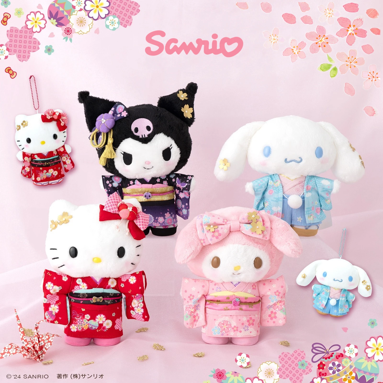 Sanrio New Genuine Characters Series Hello Kitty Cinnamoroll Kuromi My Melody Kimono Doll Plush Pendant Ornament Peripheral Gift